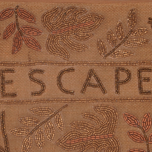 "ESCAPE" Embroidered Jute Pouch – Tropical Leaf Design