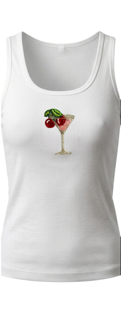 cherry martini embroided cotton ribbed tank top