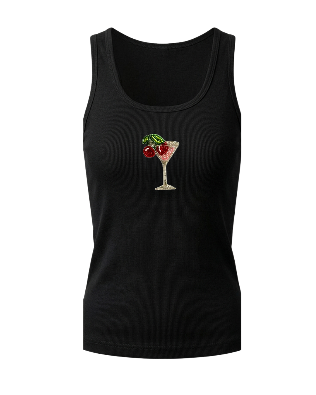 cherry martini embroided cotton ribbed tank top