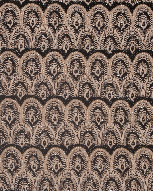 Black & Beige Brocade Patterned Canvas Pouch