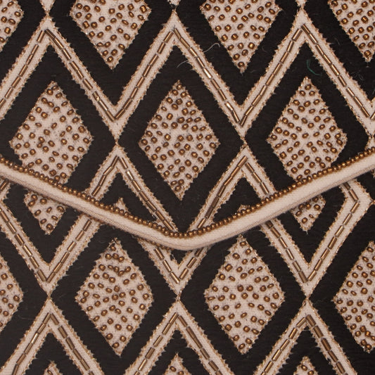 Diamond Geometric Beaded Envelope Clutch – Black &amp; Beige