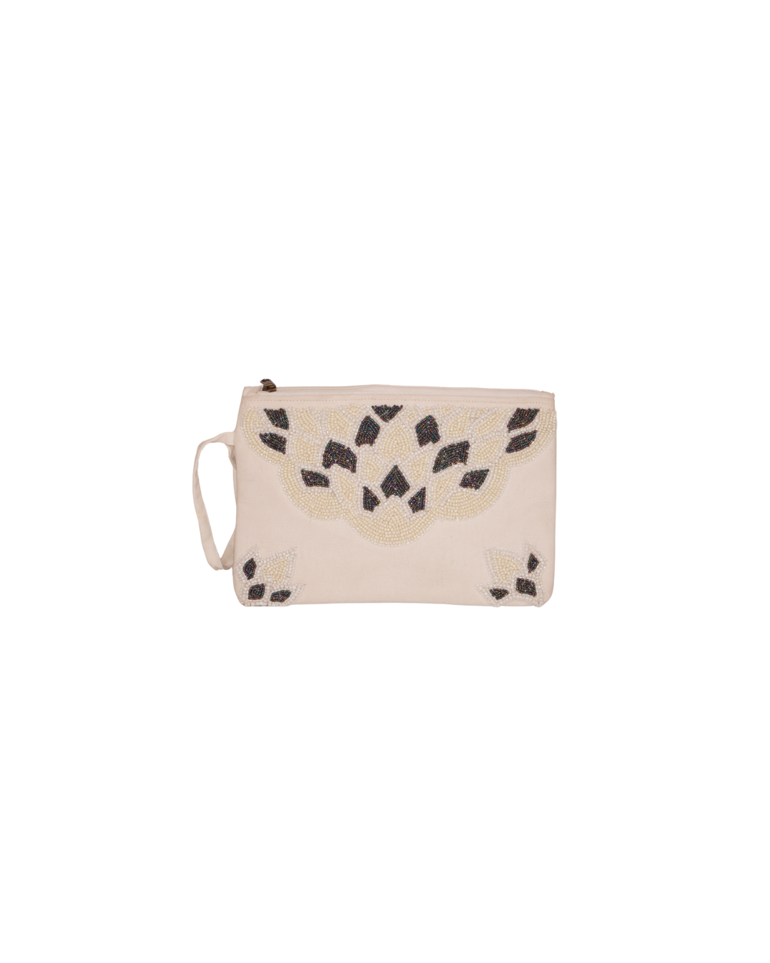Ivory Beaded Clutch with Geometric Motif