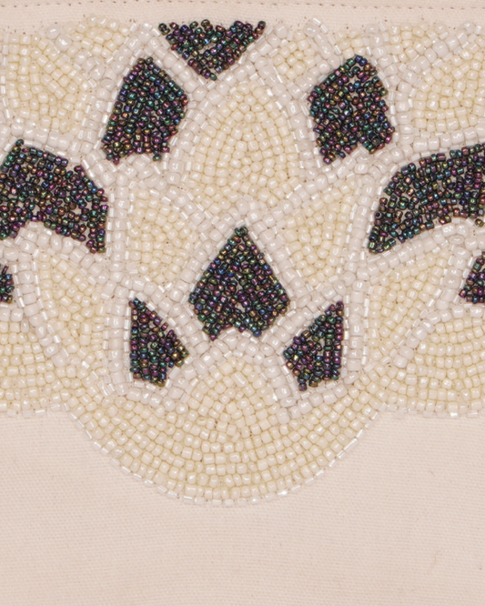 Ivory Beaded Clutch with Geometric Motif