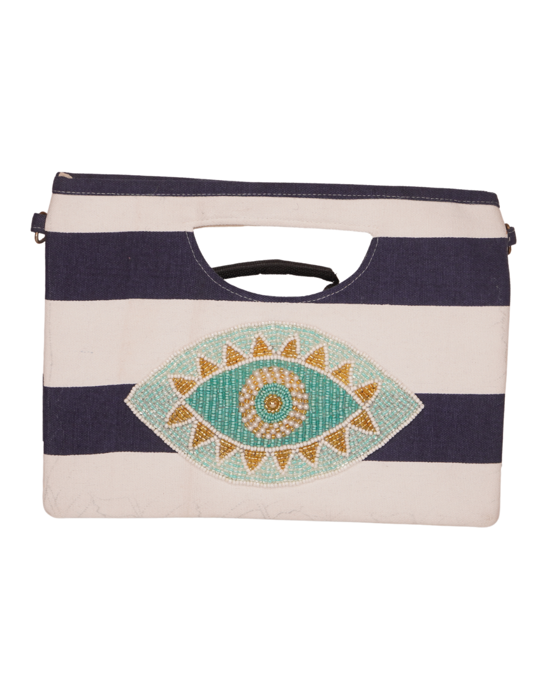 Striped Evil Eye Handheld Canvas Tote