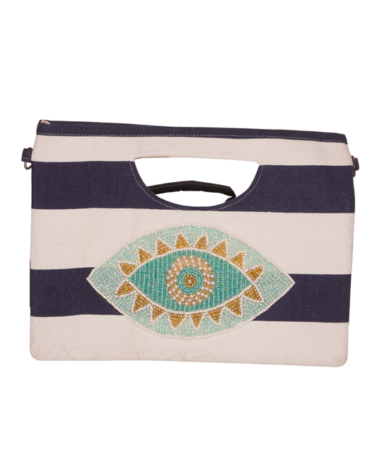 Striped Evil Eye Handheld Canvas Tote