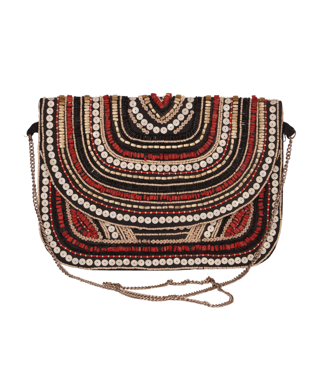 Tribal Glam Metal Beaded Sling Bag with Chain Strap