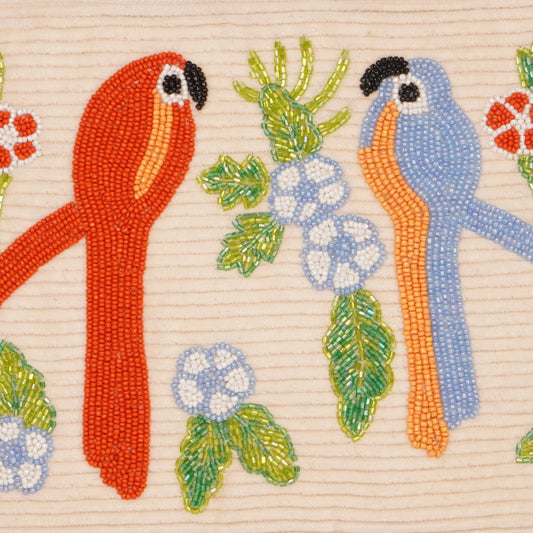 Tropical Parrot Beaded Clutch – Cream Canvas