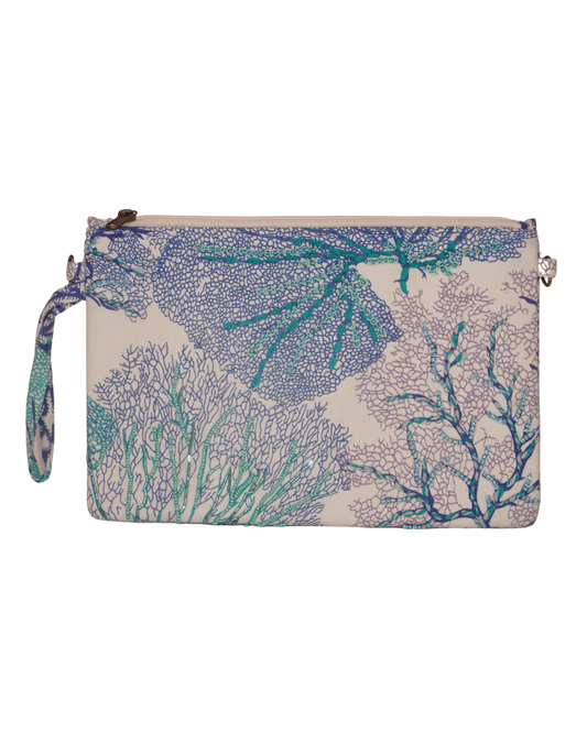 Aqua Reef Embroidered Canvas Pouch