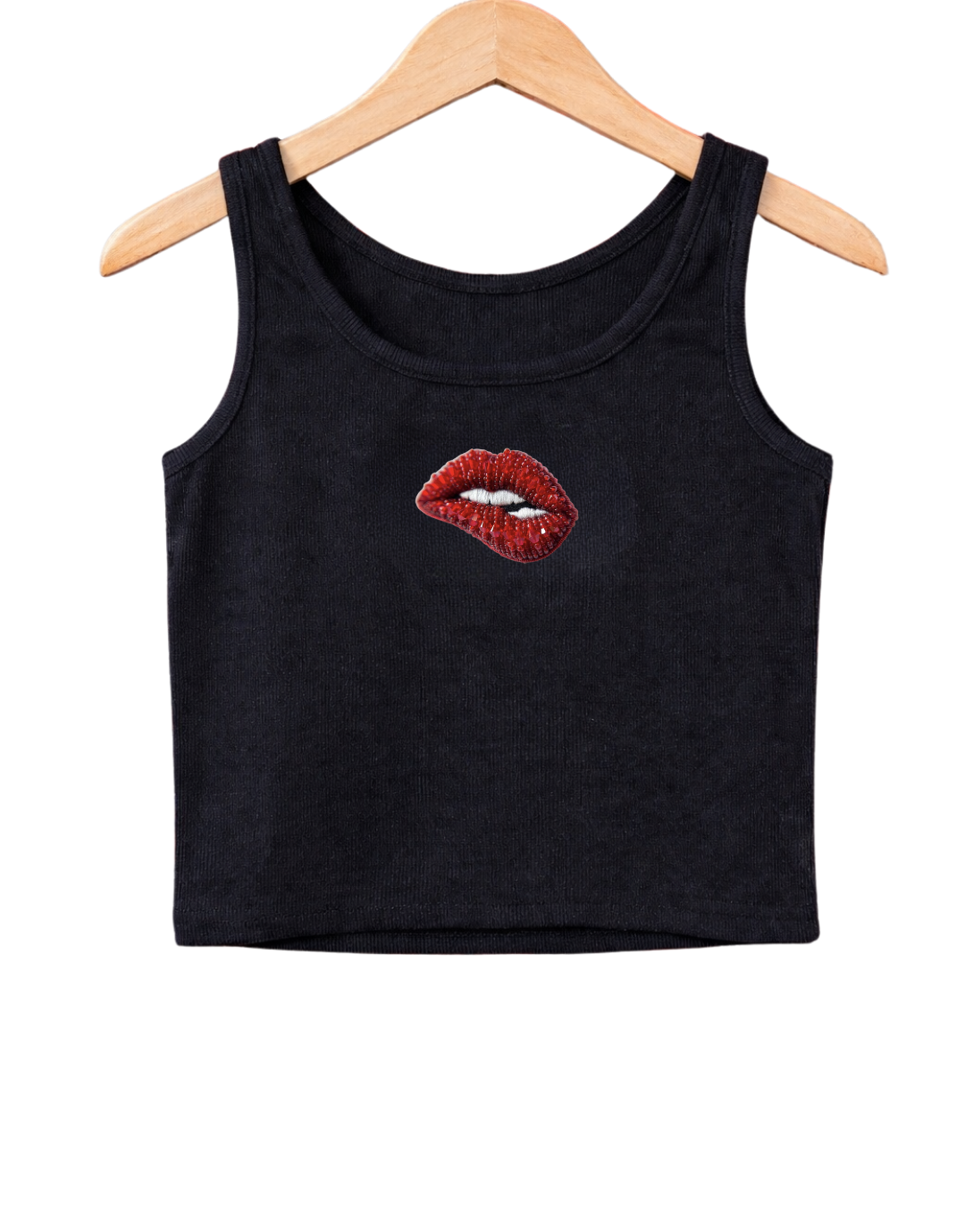 Women’s Beaded Lips Ribbed Tank Top