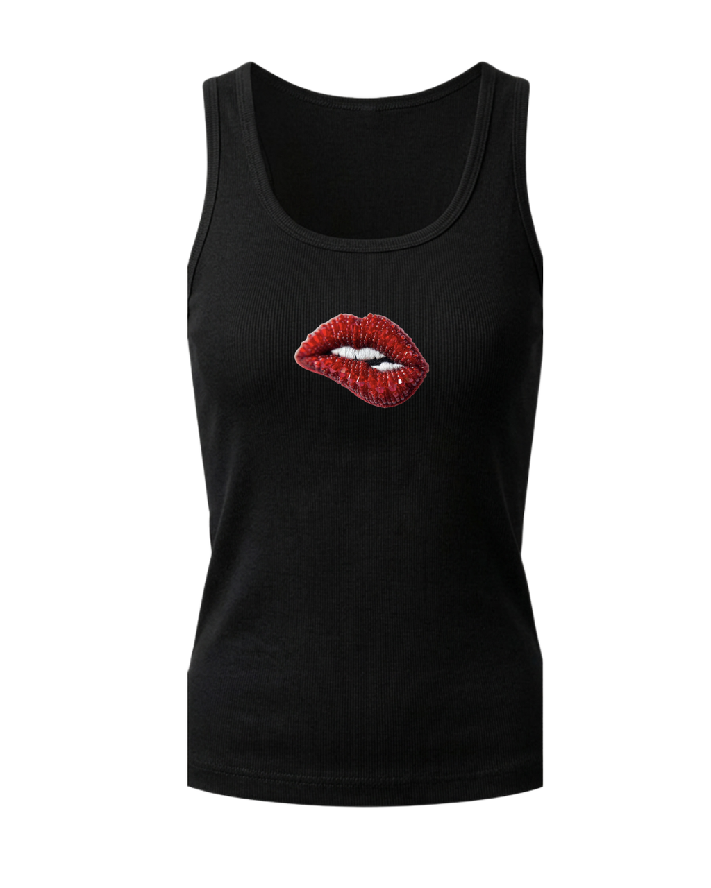 Women’s Beaded Lips Ribbed Tank Top