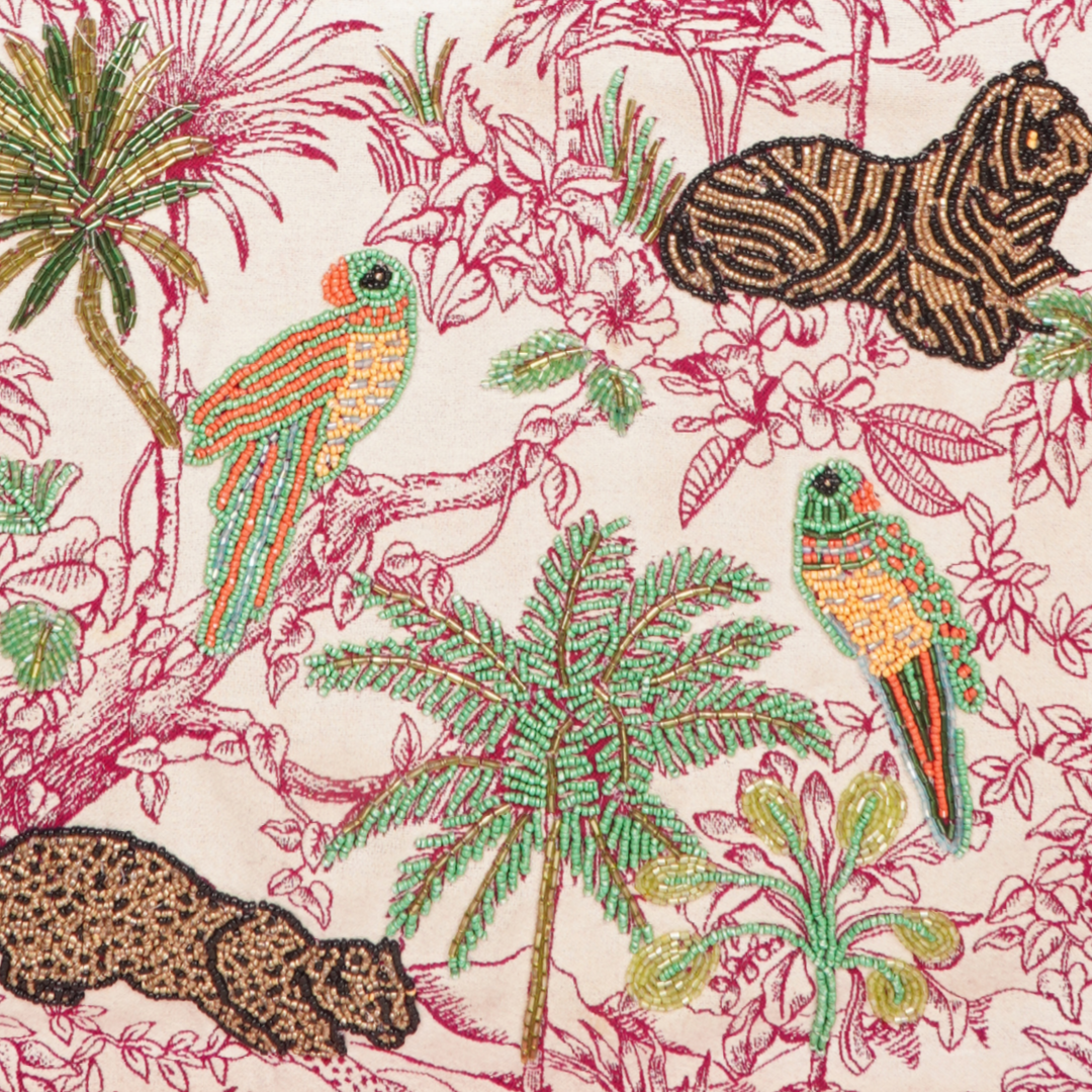 Tropical Jungle Embroidered Tote Bag – Pink Trim