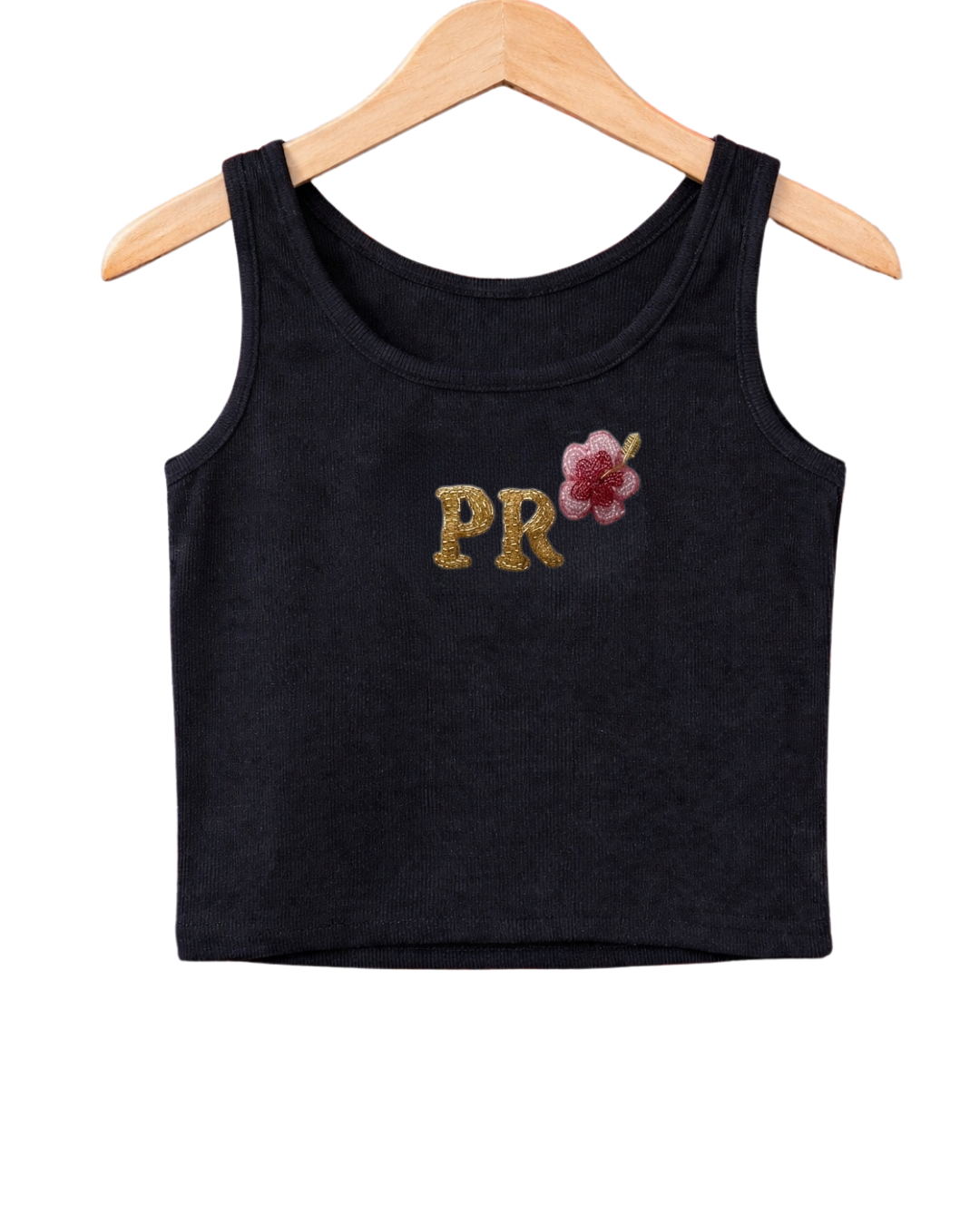 Women’s Beaded "INITIALS" Hibiscus Ribbed Tank Top