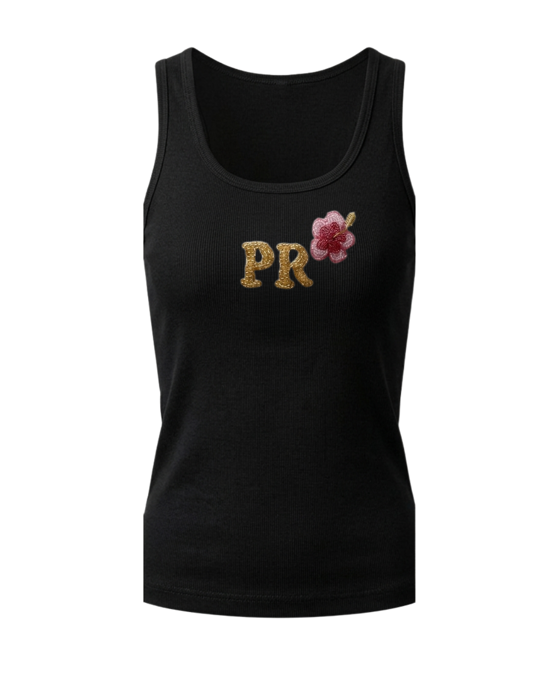 Women’s Beaded "INITIALS" Hibiscus Ribbed Tank Top