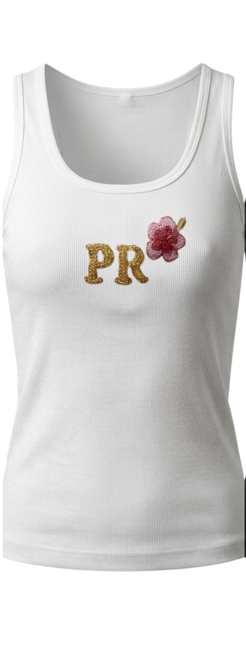 Women’s Beaded "INITIALS" Hibiscus Ribbed Tank Top