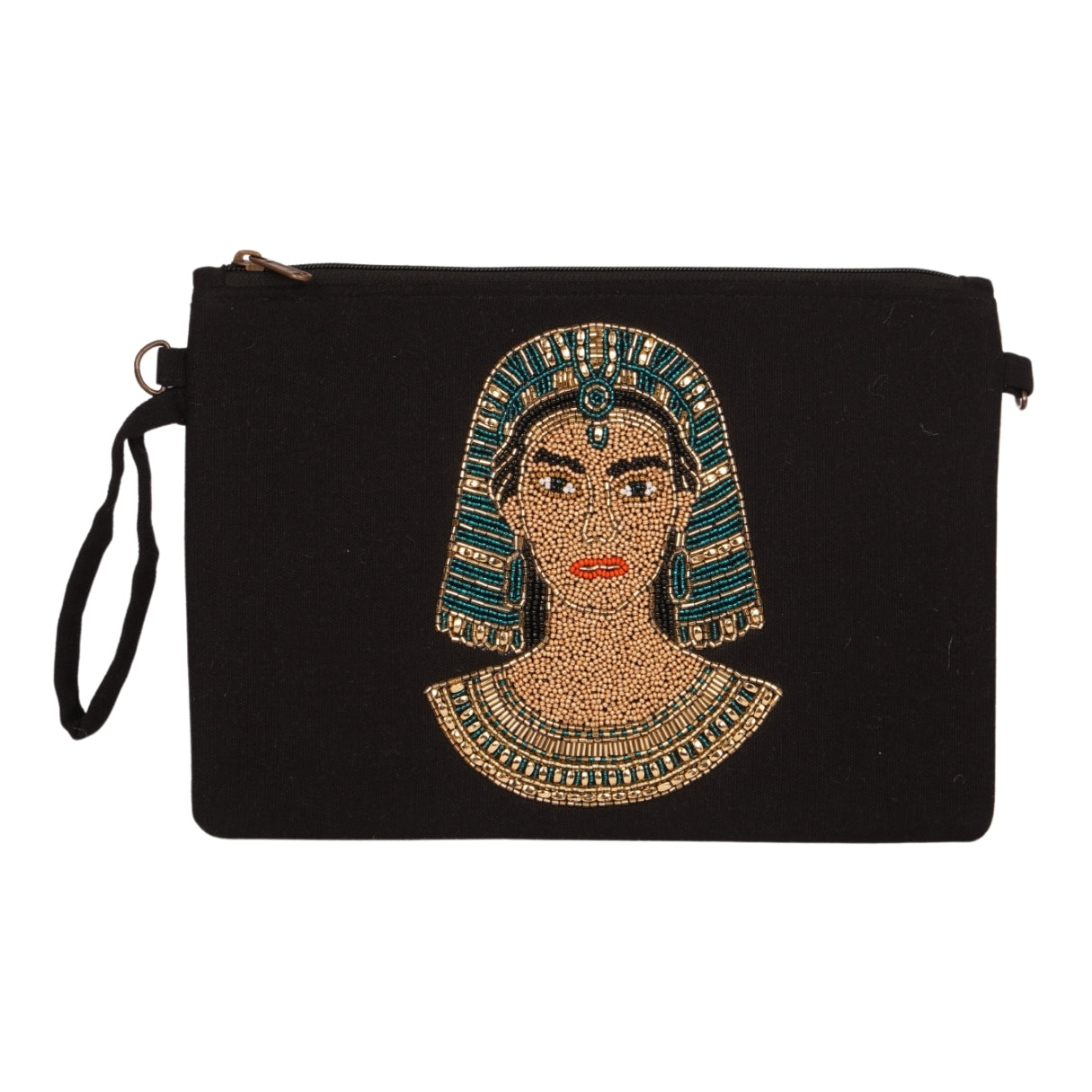 Cleopatra-Inspired Beaded Clutch – Black Canvas
