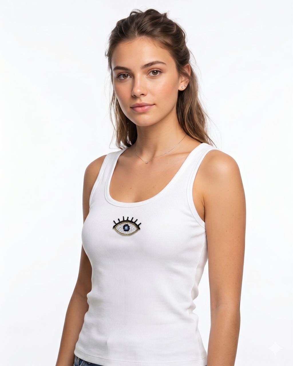 evil eye 2 embroided cotton ribbed tank top