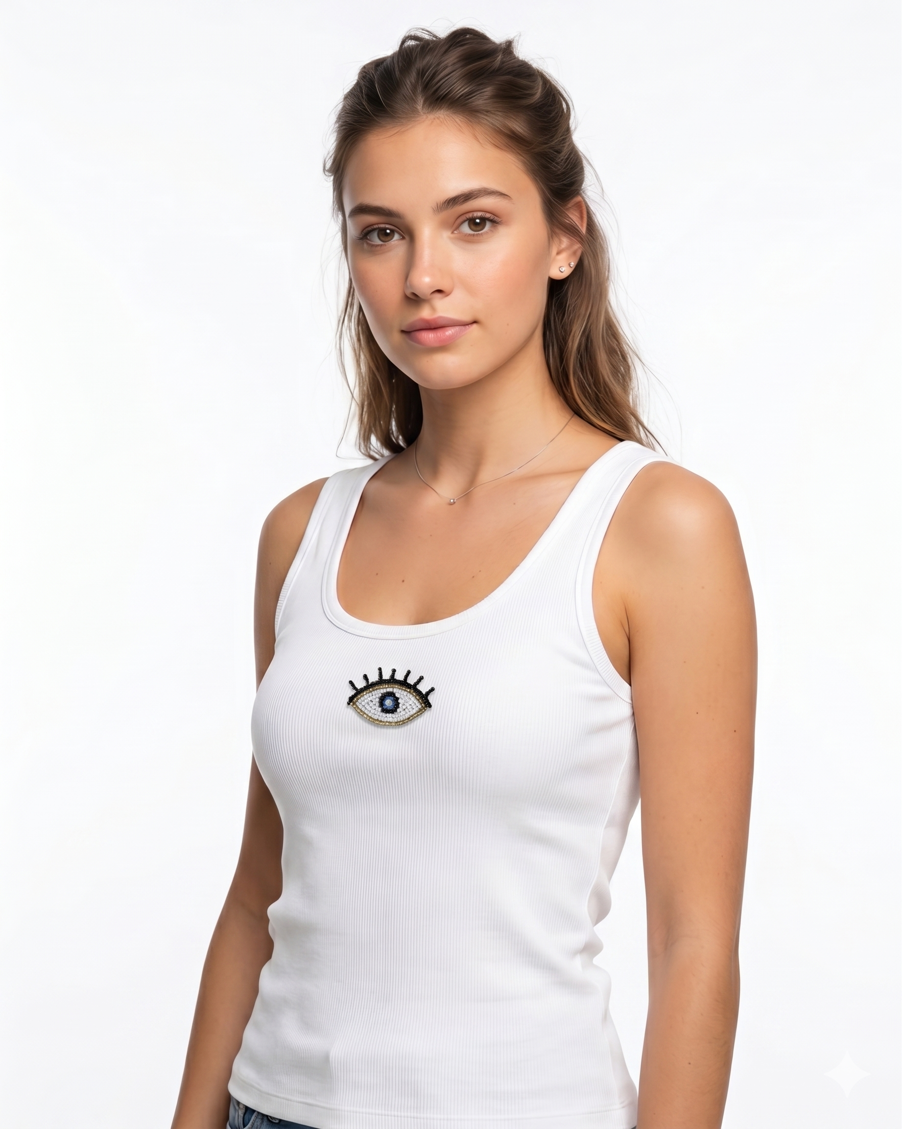 evil eye 2 embroided cotton ribbed tank top
