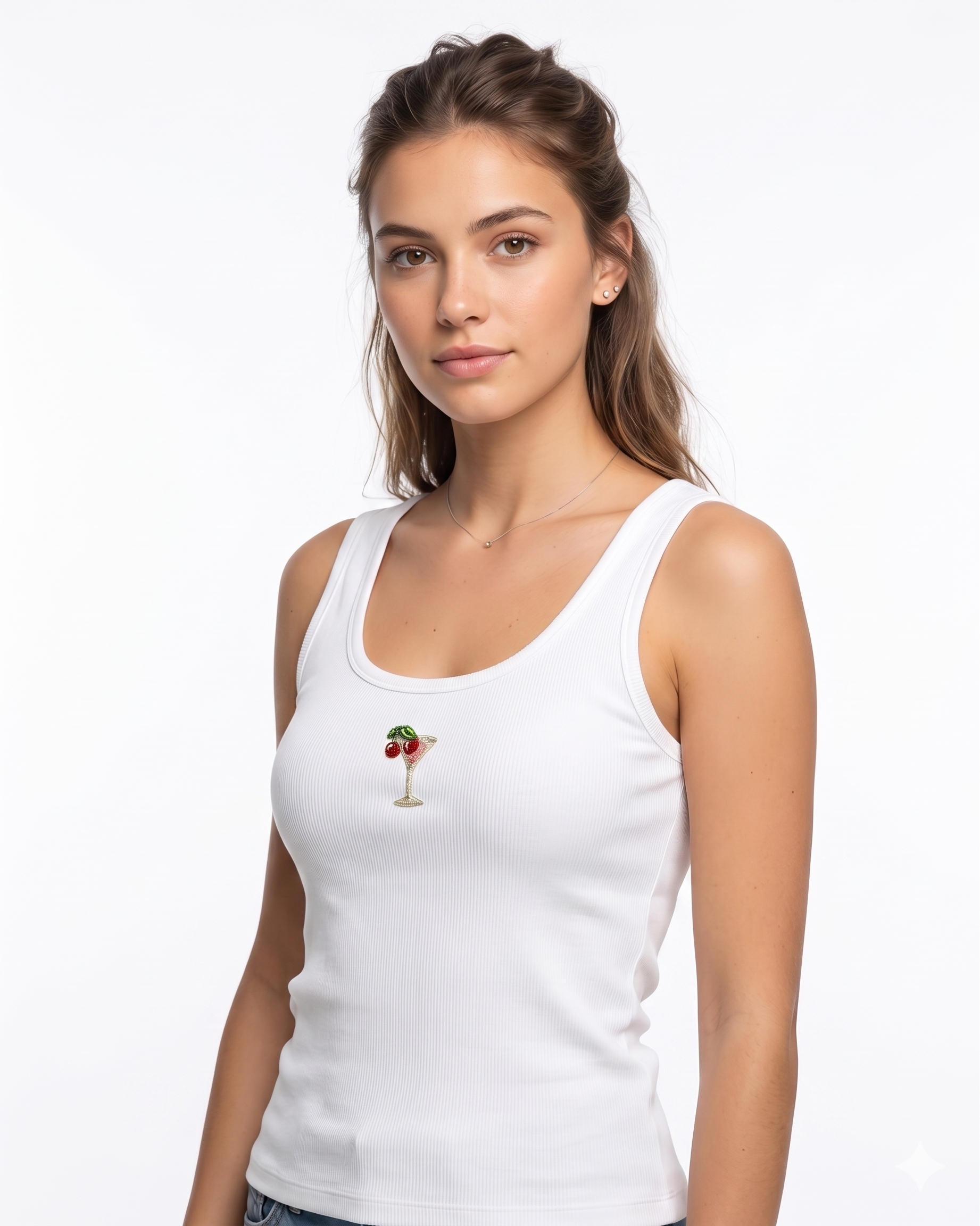 cherry martini embroided cotton ribbed tank top