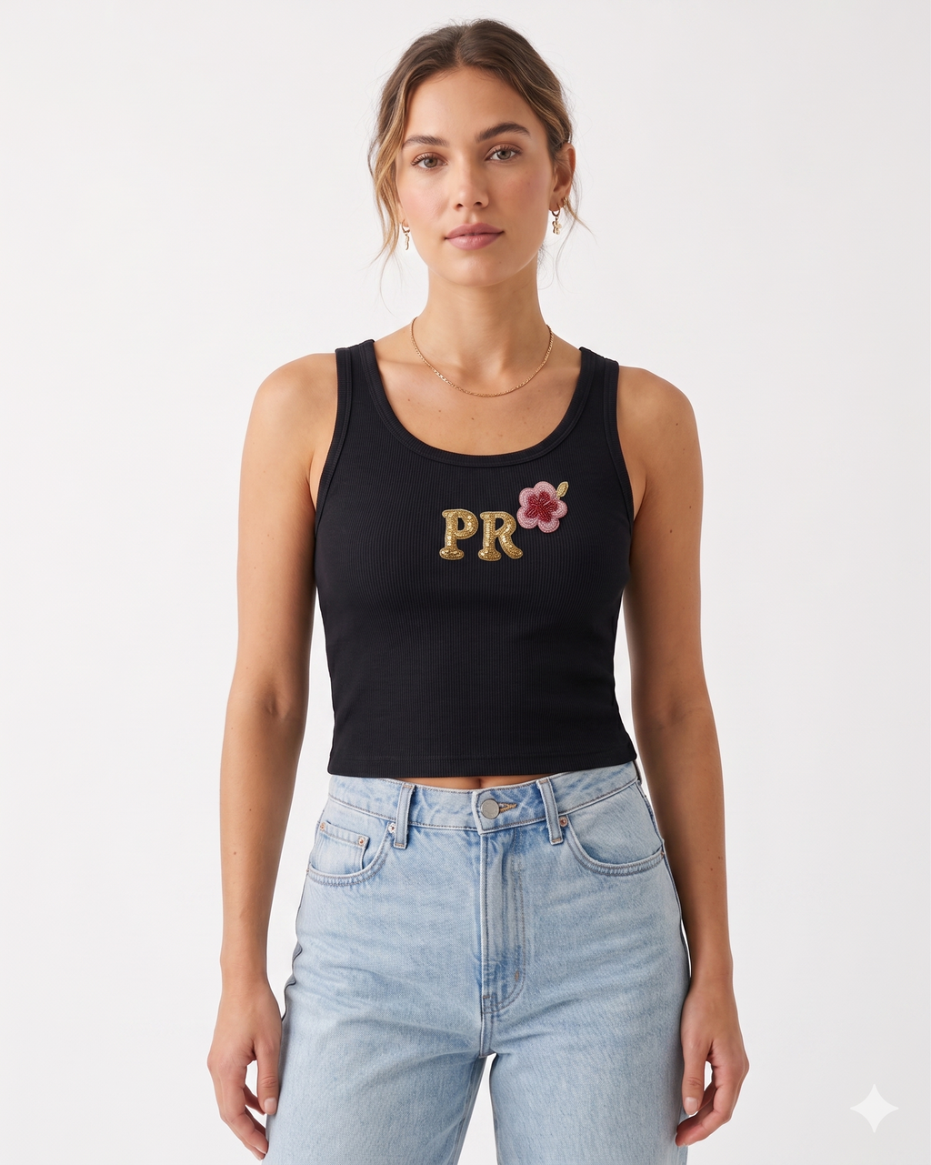 Women’s Beaded "INITIALS" Hibiscus Ribbed Tank Top