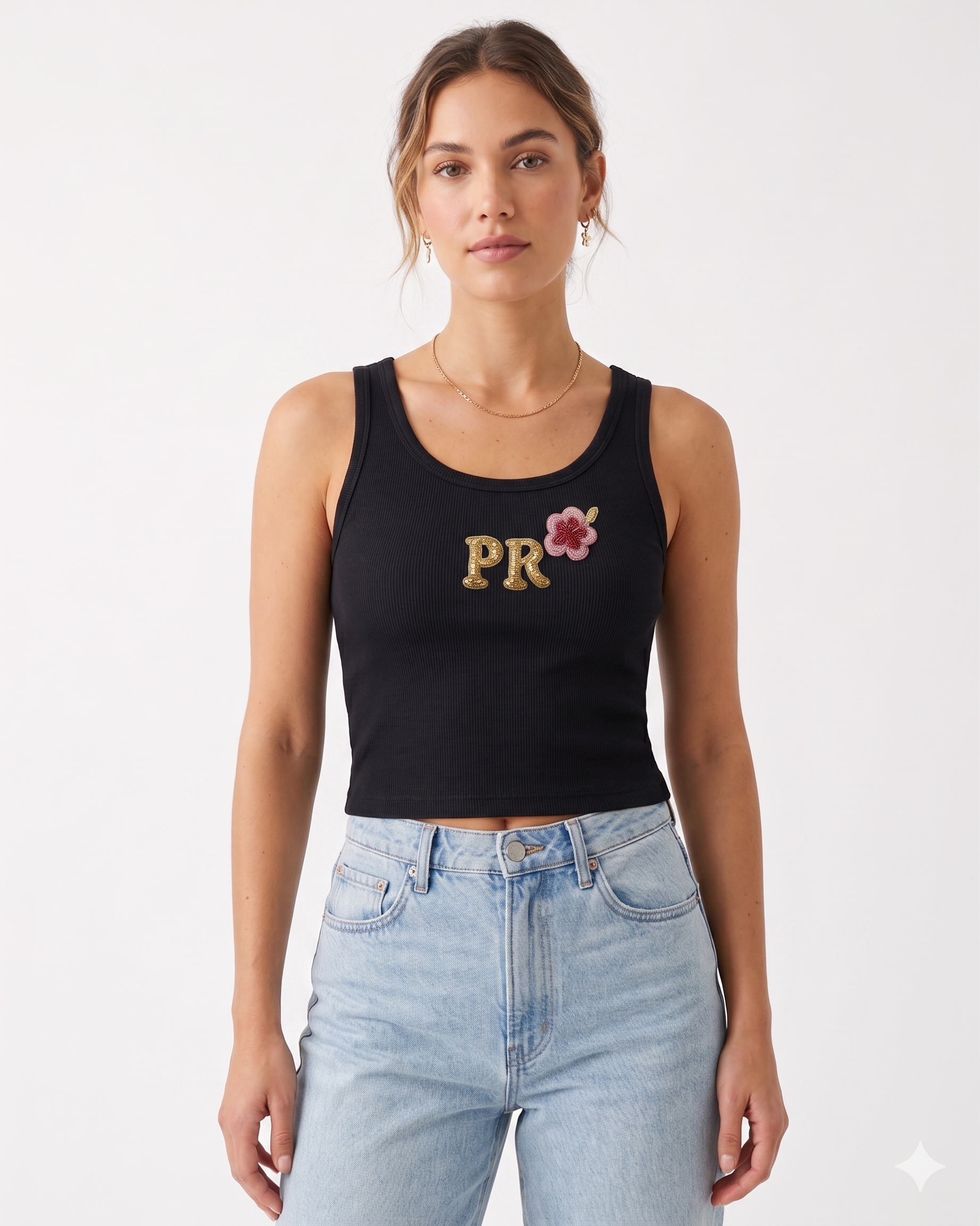 Women’s Beaded "INITIALS" Hibiscus Ribbed Tank Top