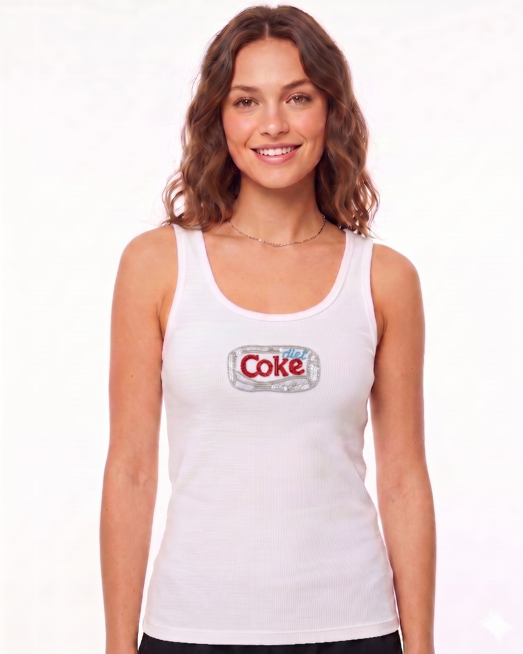 Women’s Beaded "Diet Coke" Ribbed Tank Top